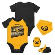 Infant Mitchell \u0026 Ness Black/Gold Iowa Hawkeyes 3-Pack Bodysuit, Bib and Bootie Set